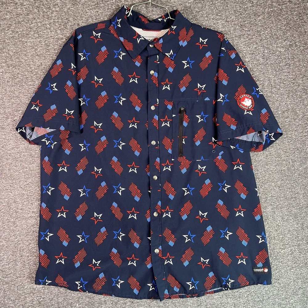 Canada Weather Gear Shirt Mens L Navy Patriotic Fourth of July Stars Stripes Zip